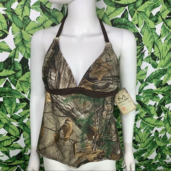 NWT! Realtree Tankini Swim Top Women's Size 10 Camouflage Camo Halter Tie Neck - Picture 1 of 8